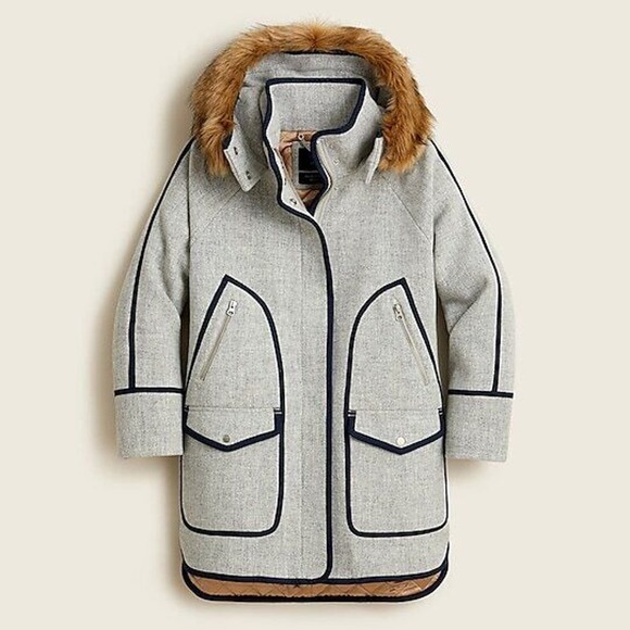 NWT $398 J. CREW Summit Parka in Italian Stadium-Cloth Wool BA541 Heather Dusk 2 - Picture 1 of 3